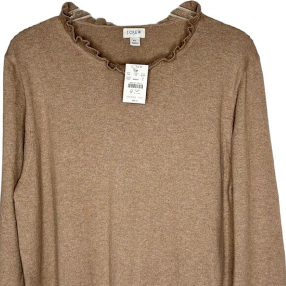 J. Crew Factory Ruffleneck Cotton Sweater - Heathered Mushroom - XL - Picture 3 of 9